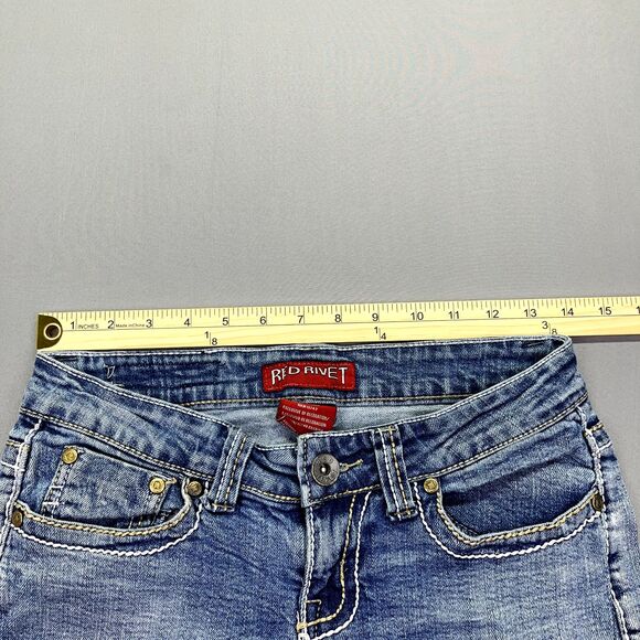 Red Rivet‎ Jeans Women's Blue Light Wash Thick Stitch Skinny Size 5 Flap Pocket - Picture 7 of 15